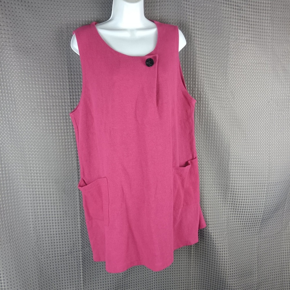 Chalet Lagenlook Tunic Vest Pink 100% Cotton Sleeveless Pocket Dress USA L